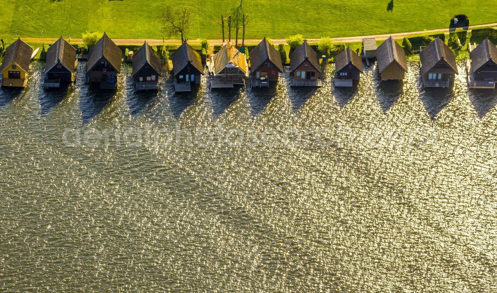 Mirow from above - View of boathouses at the lake Mirower See in Mirow in the state Mecklenburg-West Pomerania