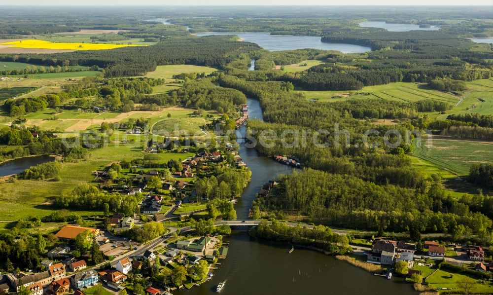 Mirow from the bird's eye view: View of boathouses at the lake Mirower See in Mirow in the state Mecklenburg-West Pomerania