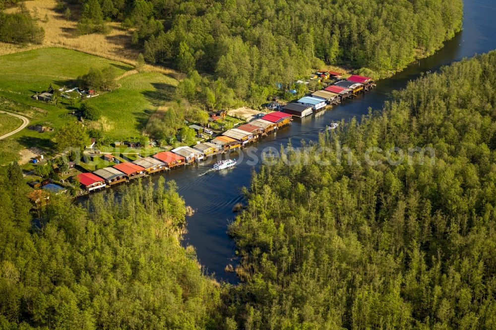 Mirow from the bird's eye view: View of boathouses at the lake Mirower See in Mirow in the state Mecklenburg-West Pomerania