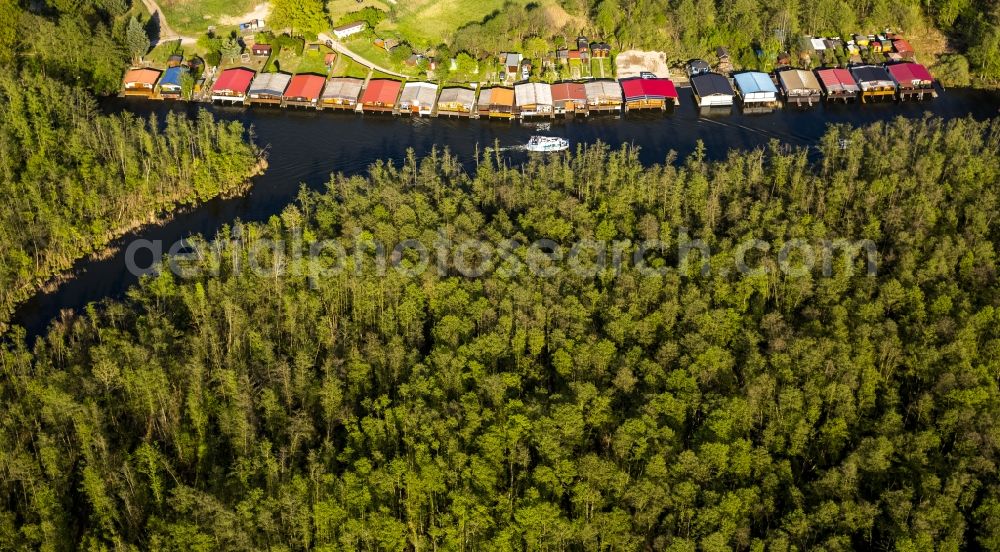 Aerial image Mirow - View of boathouses at the lake Mirower See in Mirow in the state Mecklenburg-West Pomerania