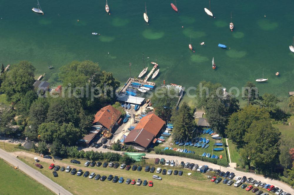 Aerial image Berg / Ortsteil Leoni - Bootshäuser am Starnberger See.