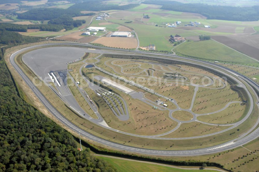 BOXBERG from the bird's eye view: Die Robert Bosch GmbH betreibt im Boxberger Ortsteil Windischbuch eine 94 ha große Teststrecke im Gewerbegebiet Seehof. Boxberg ist eine badische Stadt im Main-Tauber-Kreis im Nordosten des Landes Baden-Württemberg. Robert Bosch GmbH Prüfzentrum Boxberg, Robert Bosch Strasse 25 ,97944 Boxberg-Windischbuch Tel.: (07930) 600-210