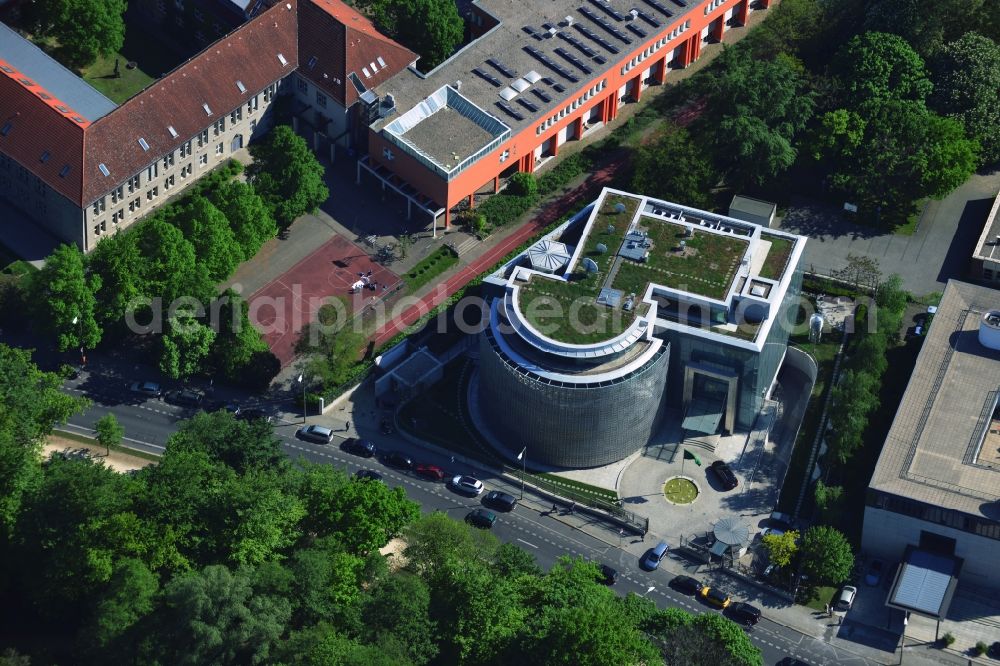 Aerial image Berlin - Is the building of the Embassy of the Kingdom of Saudi Arabia at the zoo street, right in the Tiergarten in Berlin. The building was designed in the last decade according to the designs of architect Gerhard Bartels and Nabil Fanous. The complex of buildings next to the message is the Catholic Canisius Kolleg