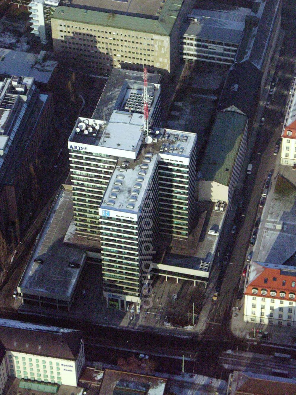 Aerial photograph München - , Blick auf das BR-Hochhaus, Arnulfstraße 42, 80335 München, Sitz des Bayerischen Rundfunks / ARD in München