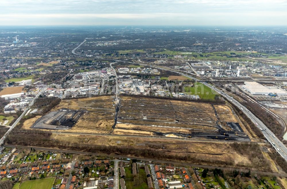 Oberhausen from the bird's eye view: Area and construction grounds on site of the former area of Ruhrkohle AG on Waldteichstrasse in the Sterkrade part of Oberhausen in the state of North Rhine-Westphalia. A new logistics area is being planned here