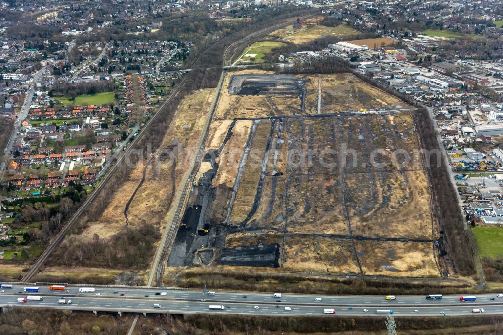 Oberhausen from above - Area and construction grounds on site of the former area of Ruhrkohle AG on Waldteichstrasse in the Sterkrade part of Oberhausen in the state of North Rhine-Westphalia. A new logistics area is being planned here