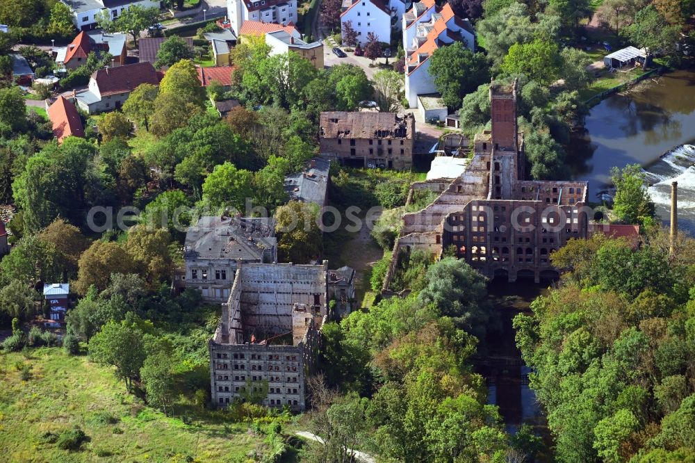 Aerial image Halle (Saale) - Fire- Ruins of the Boellberger Muehle in Halle (Saale) in the state Saxony-Anhalt, Germany