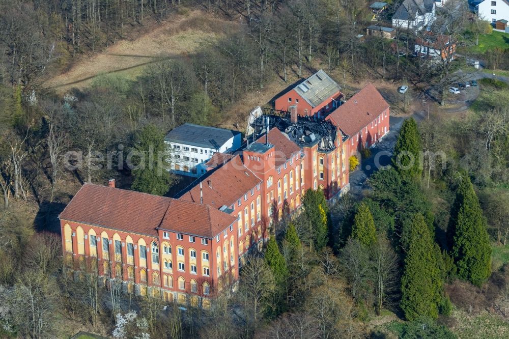 Arnsberg from above - Fire- Ruins the formerly of the former retirement home Klosterberg in Arnsberg in the state North Rhine-Westphalia, Germany