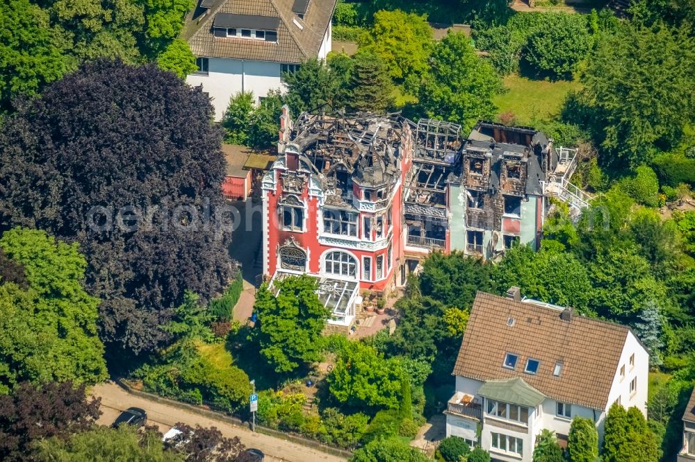 Herdecke from above - Fire- Ruins One family house in a residential area of Villa Renckhoff in Herdecke in the state North Rhine-Westphalia, Germany