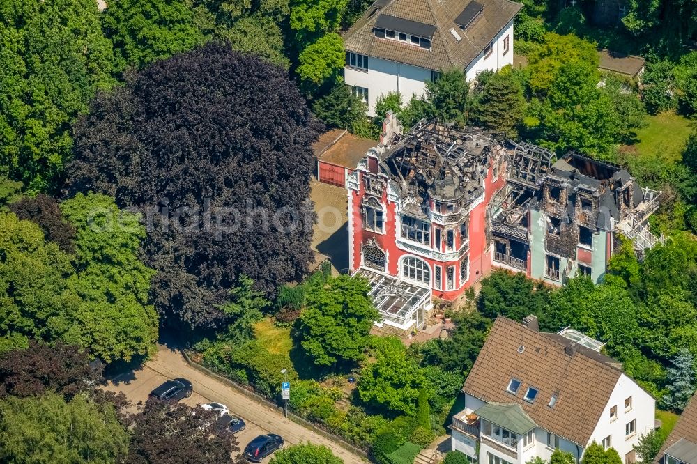 Herdecke from above - Fire- Ruins One family house in a residential area of Villa Renckhoff in Herdecke in the state North Rhine-Westphalia, Germany