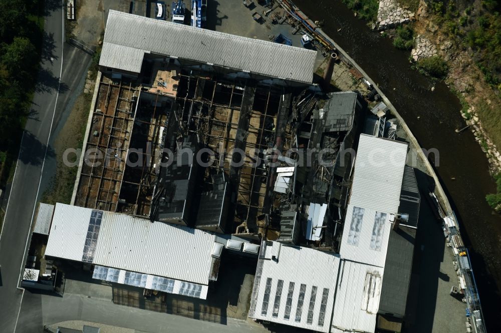 Aerial image Mylau - Fire Ruin the buildings and halls at Karl-Marx-Ring in Mylau in the state Saxony