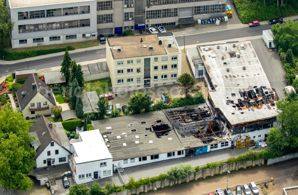 Aerial image Heiligenhaus - Remains of buildings of Mosca GmbH after a fire on Talburgstrasse in Heiligenhaus in the state of North Rhine-Westphalia