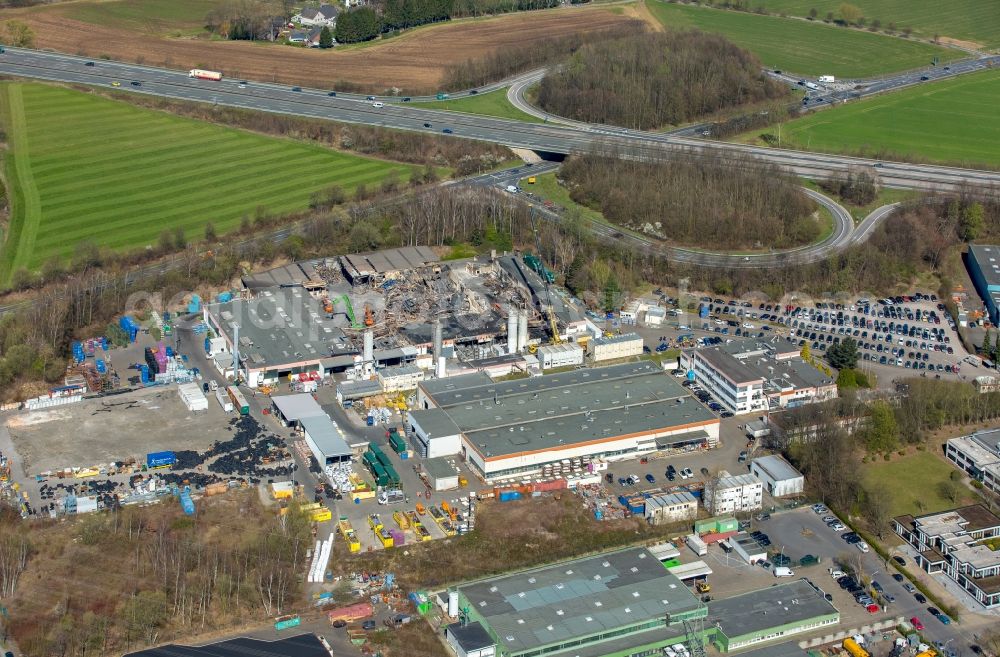 Aerial photograph Witten - Fire Ruin the buildings and halls of the HP Pelzer Automotive GmbH on Brauckstrasse in the district Ruedinghausen in Witten in the state North Rhine-Westphalia