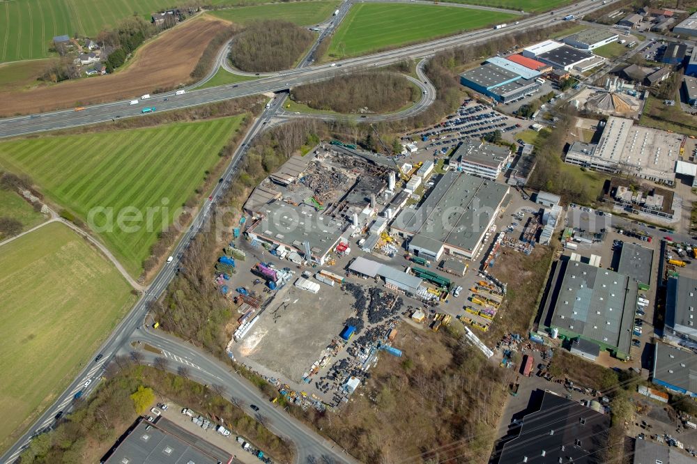 Witten from the bird's eye view: Fire Ruin the buildings and halls of the HP Pelzer Automotive GmbH on Brauckstrasse in the district Ruedinghausen in Witten in the state North Rhine-Westphalia