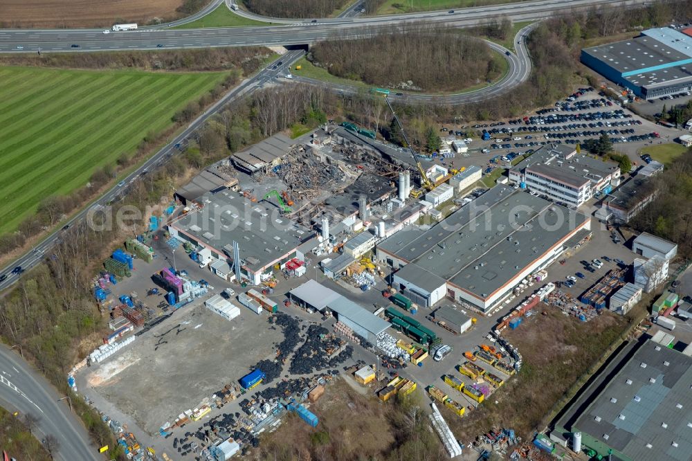 Aerial image Witten - Fire Ruin the buildings and halls of the HP Pelzer Automotive GmbH on Brauckstrasse in the district Ruedinghausen in Witten in the state North Rhine-Westphalia