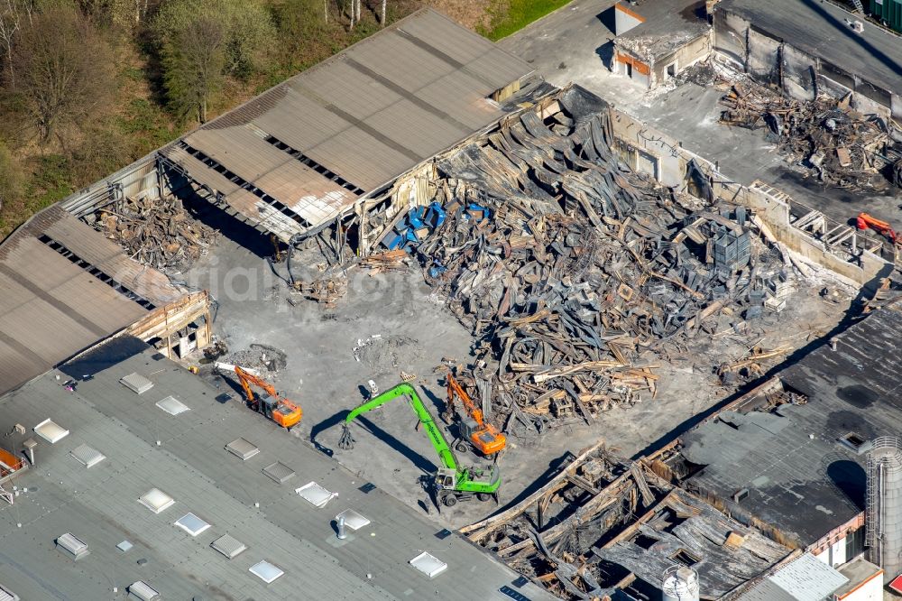 Witten from above - Fire Ruin the buildings and halls of the HP Pelzer Automotive GmbH on Brauckstrasse in the district Ruedinghausen in Witten in the state North Rhine-Westphalia