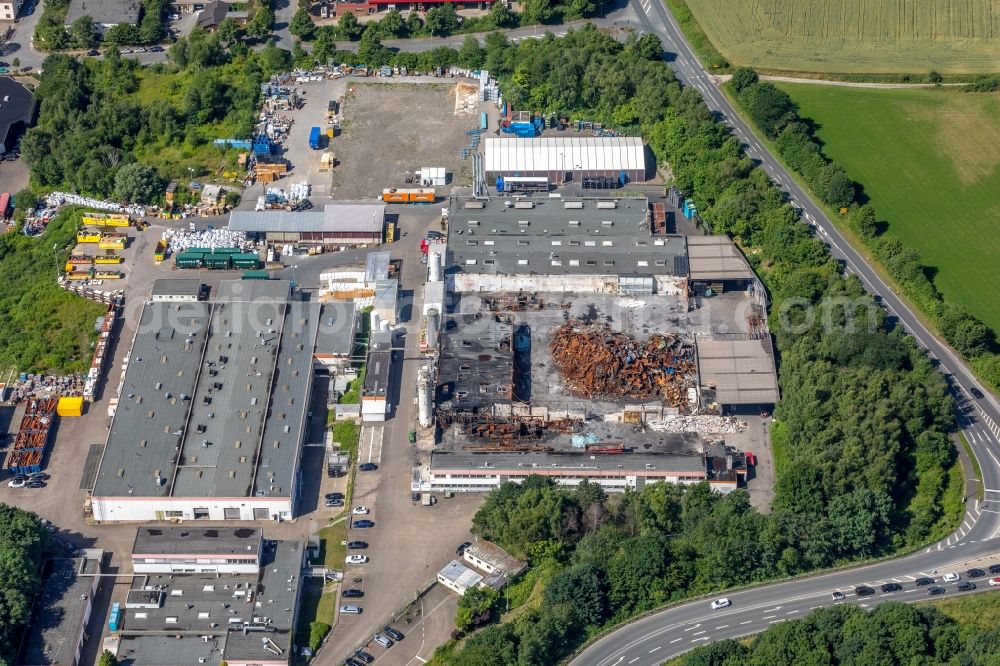 Witten from above - Fire Ruin the buildings and halls of the HP Pelzer Automotive GmbH on Brauckstrasse in the district Ruedinghausen in Witten in the state North Rhine-Westphalia