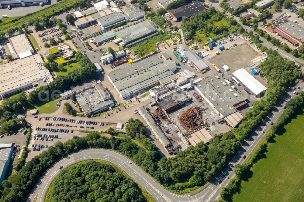 Aerial image Witten - Fire Ruin the buildings and halls of the HP Pelzer Automotive GmbH on Brauckstrasse in the district Ruedinghausen in Witten in the state North Rhine-Westphalia