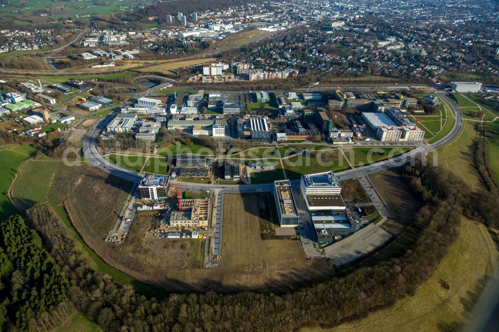 Aachen from the bird's eye view: Fire Ruin the buildings and halls of the Werkzeugmaschinenlabors der RWTH on Campus Melaten in Aachen in the state North Rhine-Westphalia