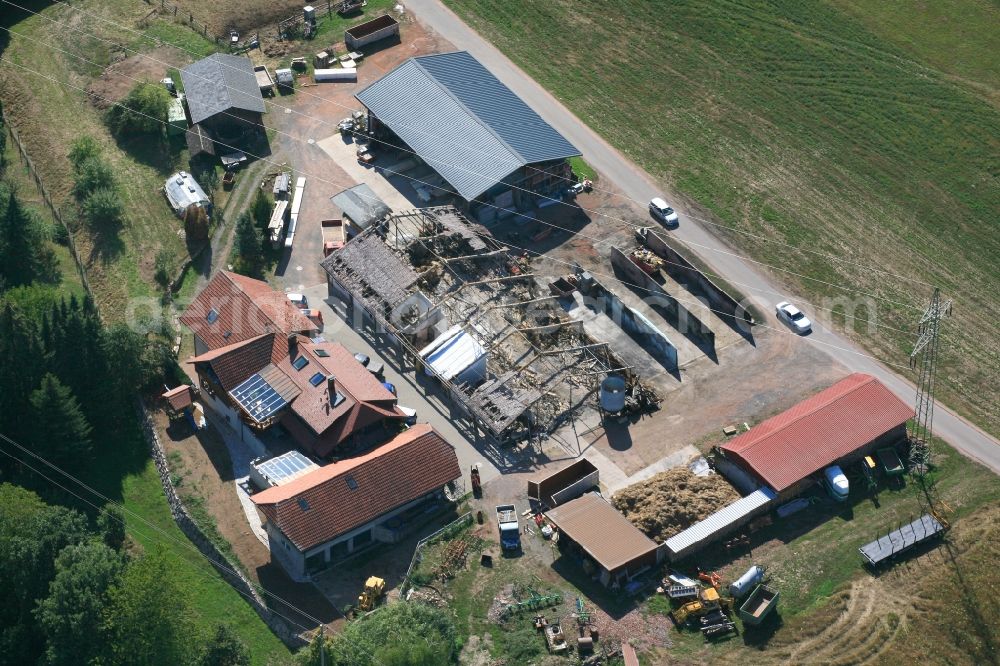 Aerial image Hausen im Wiesental - Fire- ruins of barn and stable of a farm house in Hausen im Wiesental in the state Baden-Wurttemberg, Germany