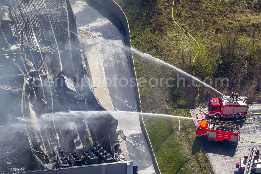 Sprockhövel from the bird's eye view: Fire in the premises of WKW Automotive in the industrial area Stefansbecke in Sprockhövel in the state of North Rhine-Westphalia