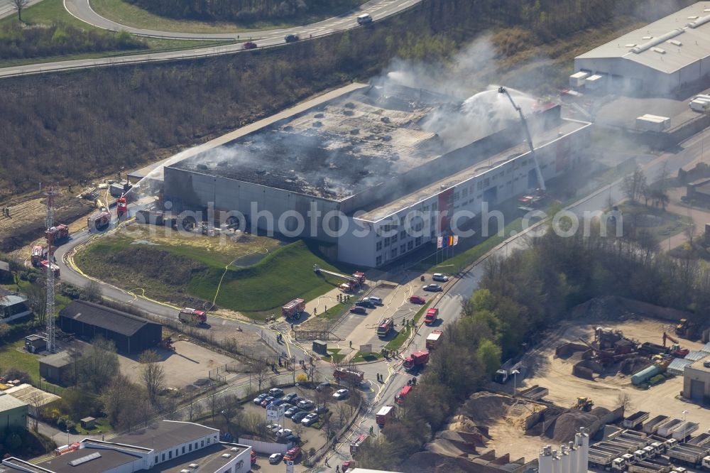 Aerial photograph Sprockhövel - Fire in the premises of WKW Automotive in the industrial area Stefansbecke in Sprockhövel in the state of North Rhine-Westphalia