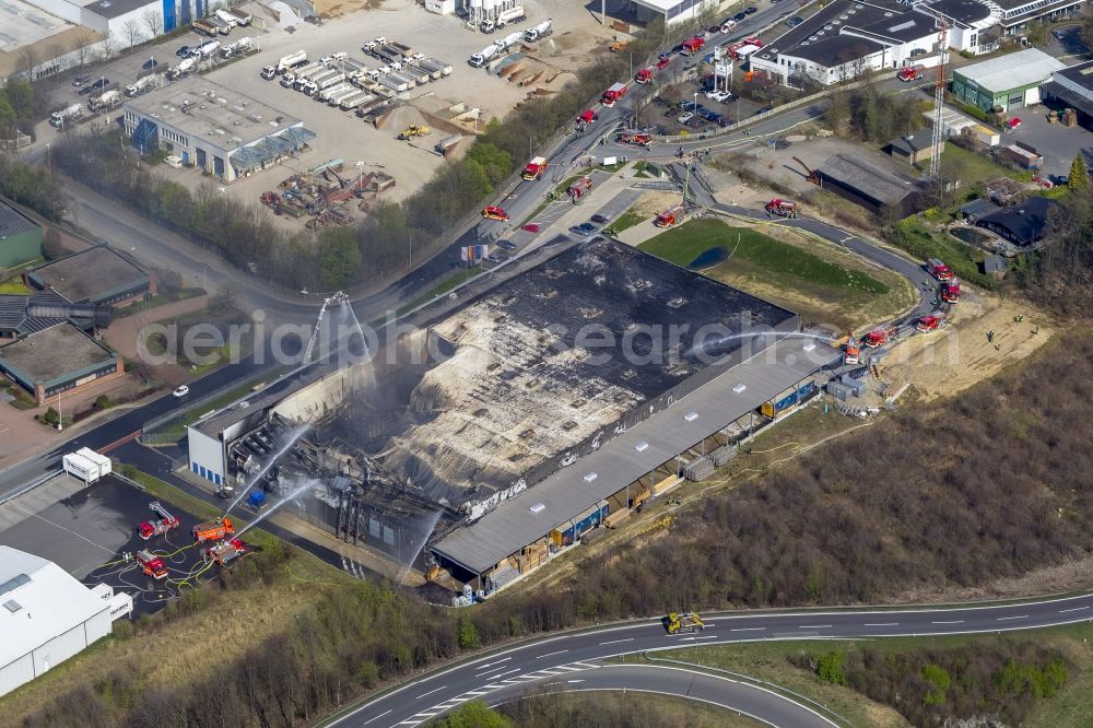 Sprockhövel from above - Fire in the premises of WKW Automotive in the industrial area Stefansbecke in Sprockhövel in the state of North Rhine-Westphalia