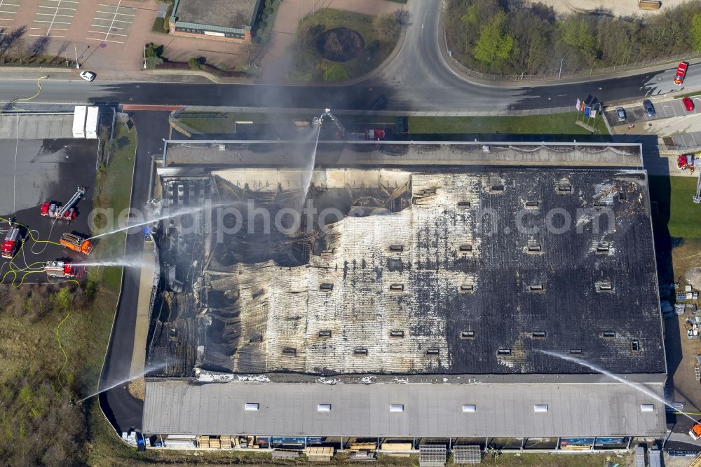 Aerial image Sprockhövel - Fire in the premises of WKW Automotive in the industrial area Stefansbecke in Sprockhövel in the state of North Rhine-Westphalia