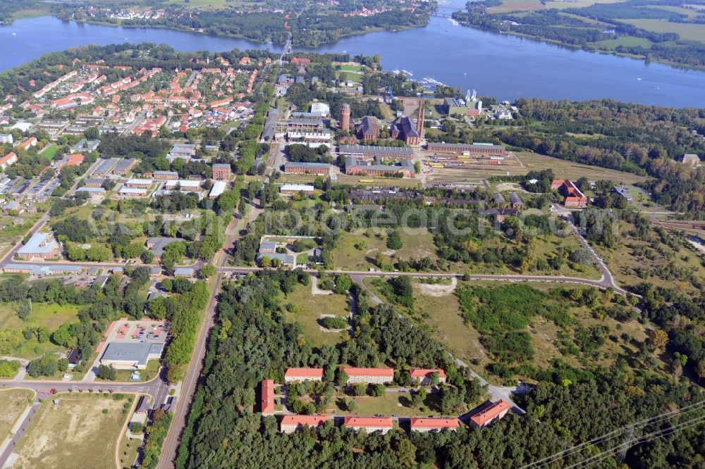 Brandenburg Havel from above - View at Brandenburg upon Havel in the federal state of Brandenburg. Here to see the city and the plant site of the GBM Gleisbaumechanik Brandenburg / H. GmbH