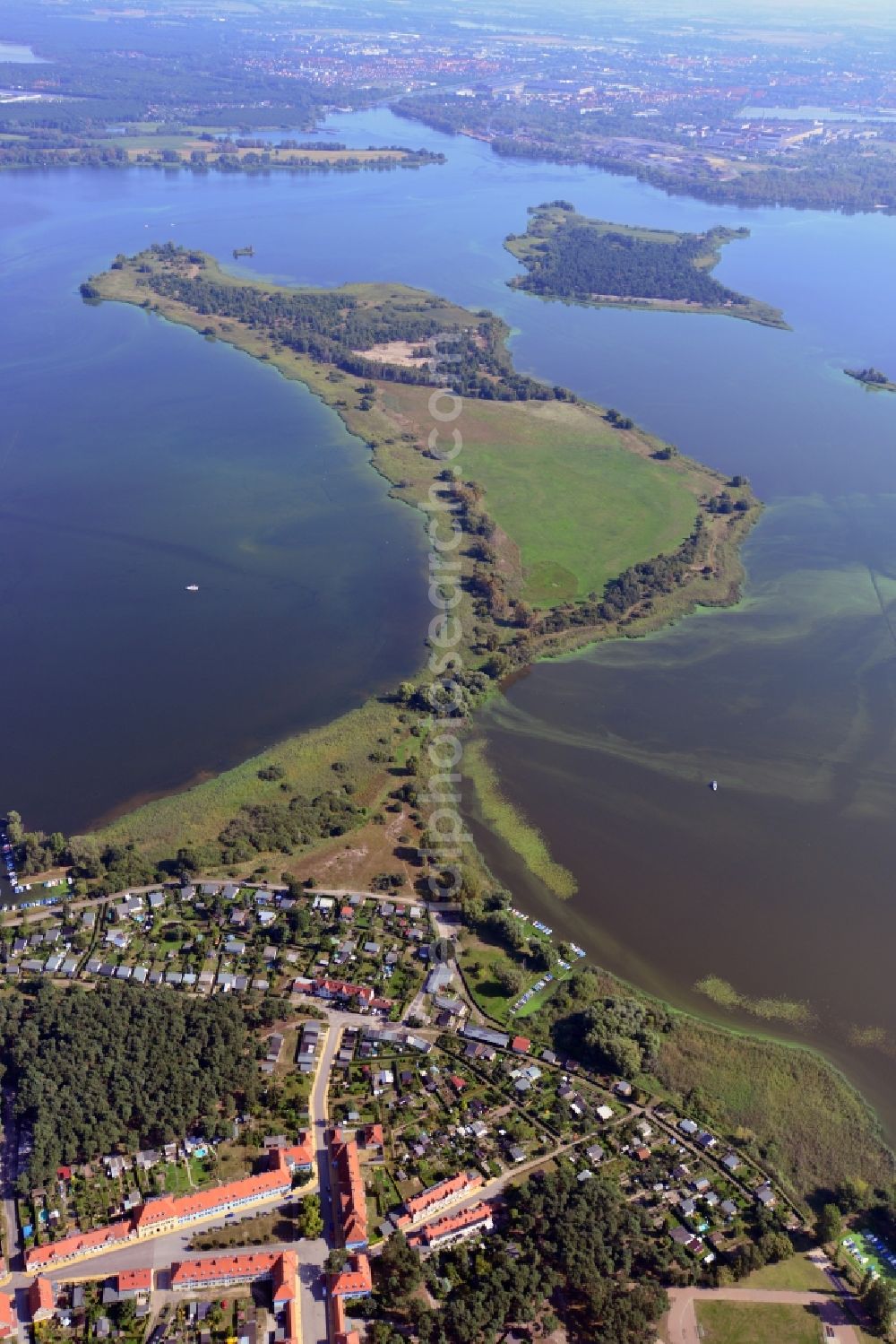 Aerial image Brandenburg Havel - View at Brandenburg upon Havel in the federal state of Brandenburg. Here to see the peninsula Buhnenwerder-Wusterau