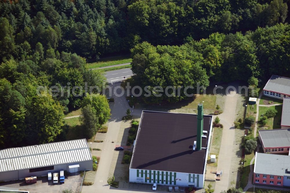Aerial image Bernau - View the clinic Brandenburg Bernau Waldfrieden on the grounds of the former residential area of the GDR government forest village near Bernau in Brandenburg under the leadership of Michel's Hospital Berlin-Brandenburg. Here to see the clinics own hwating station