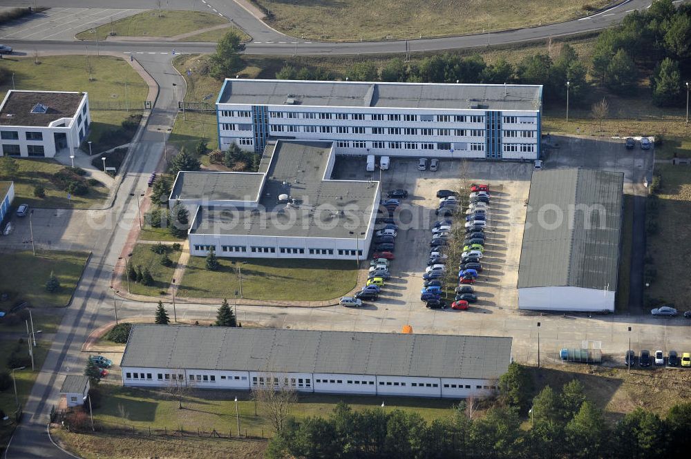 STOLPE from the bird's eye view: Blick auf die Gebäude des Landesbetrieb Brandenburg Niederlassung Autobahn (ehem. Brandenburgisches Autobahnamt) in Stolpe an der Autobahn A 111 auf dem Gelände des ehemaligen Grenzübergang s zwischen Westberlin und der DDR. View of the Building of the motorway administration Brandenburg in Stolpe on the motorway A 111.