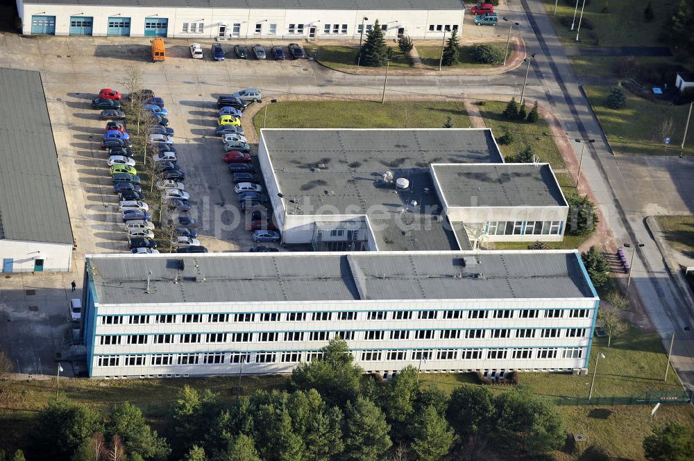 Aerial image STOLPE - Blick auf die Gebäude des Landesbetrieb Brandenburg Niederlassung Autobahn (ehem. Brandenburgisches Autobahnamt) in Stolpe an der Autobahn A 111 auf dem Gelände des ehemaligen Grenzübergang s zwischen Westberlin und der DDR. View of the Building of the motorway administration Brandenburg in Stolpe on the motorway A 111.