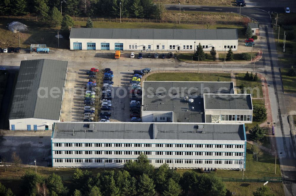 Aerial photograph STOLPE - Blick auf die Gebäude des Landesbetrieb Brandenburg Niederlassung Autobahn (ehem. Brandenburgisches Autobahnamt) in Stolpe an der Autobahn A 111 auf dem Gelände des ehemaligen Grenzübergang s zwischen Westberlin und der DDR. View of the Building of the motorway administration Brandenburg in Stolpe on the motorway A 111.