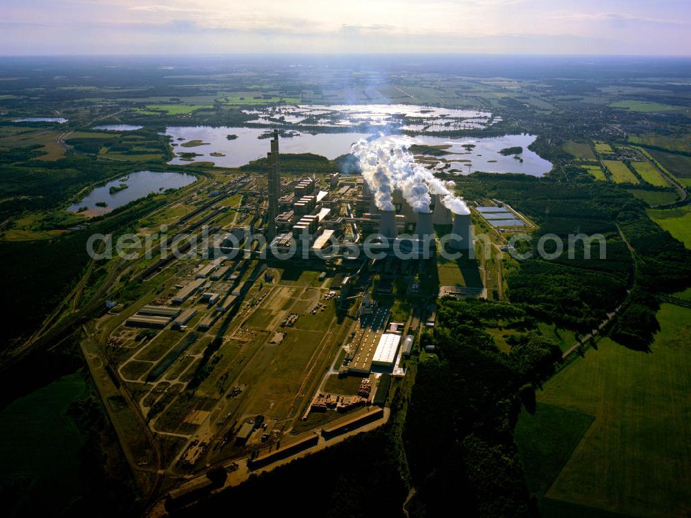 Aerial image Jänschwalde - The site of the power plant is located near the village Jänschwalde in Brandenburg, surrounded by ponds of Peitz