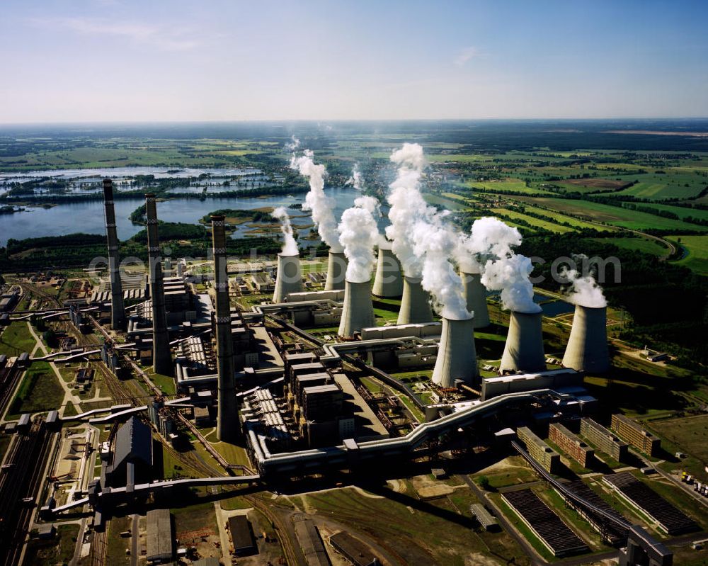 Aerial photograph Jänschwalde - The site of the power plant is located near the village Jänschwalde in Brandenburg, surrounded by ponds of Peitz