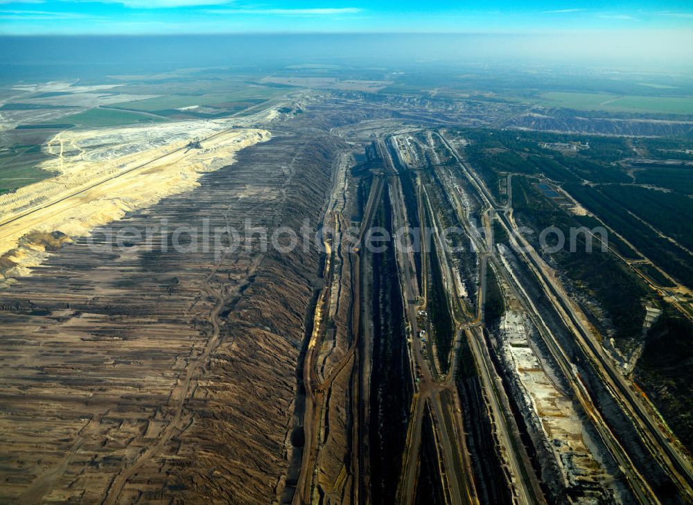 Klettwitz from above - Blick auf den Braunkohle- Tagebau Klettwitz in Brandenburg. The the brown coal - open-cast mining Klettwitz in Brandenburg.