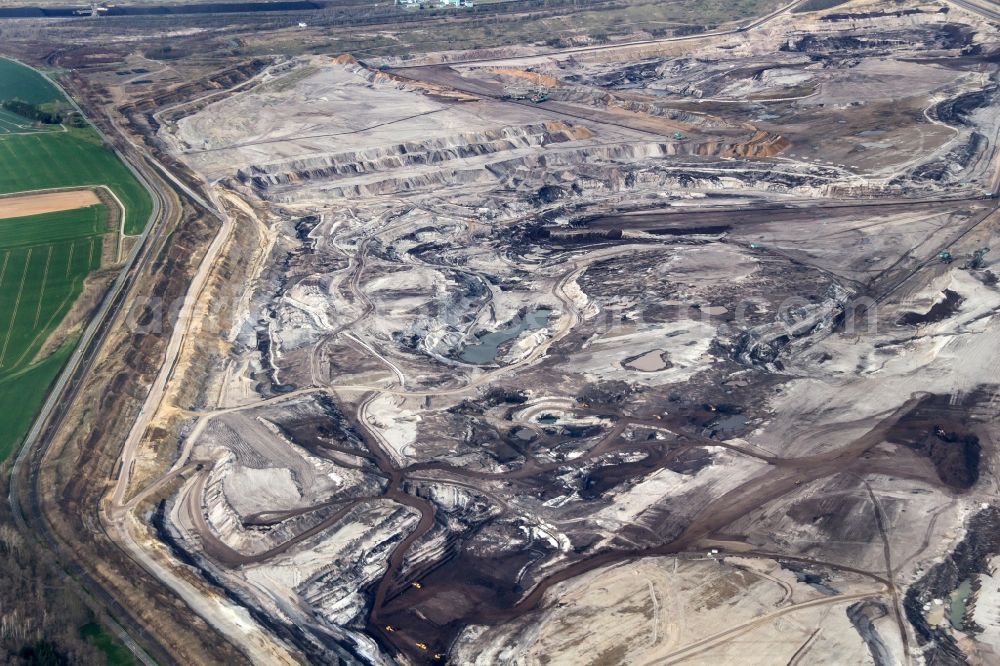 Elsteraue from the bird's eye view: Site and tailings area of the lignite mining Profen near Elsteraue in the state Saxony-Anhalt