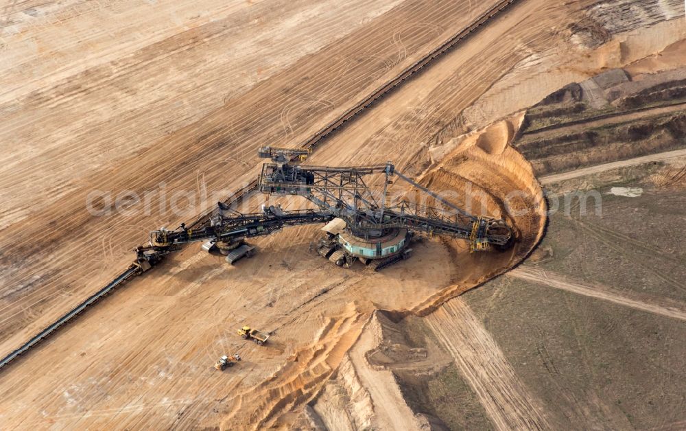 Elsteraue from the bird's eye view: Site and tailings area of the lignite mining Profen near Elsteraue in the state Saxony-Anhalt