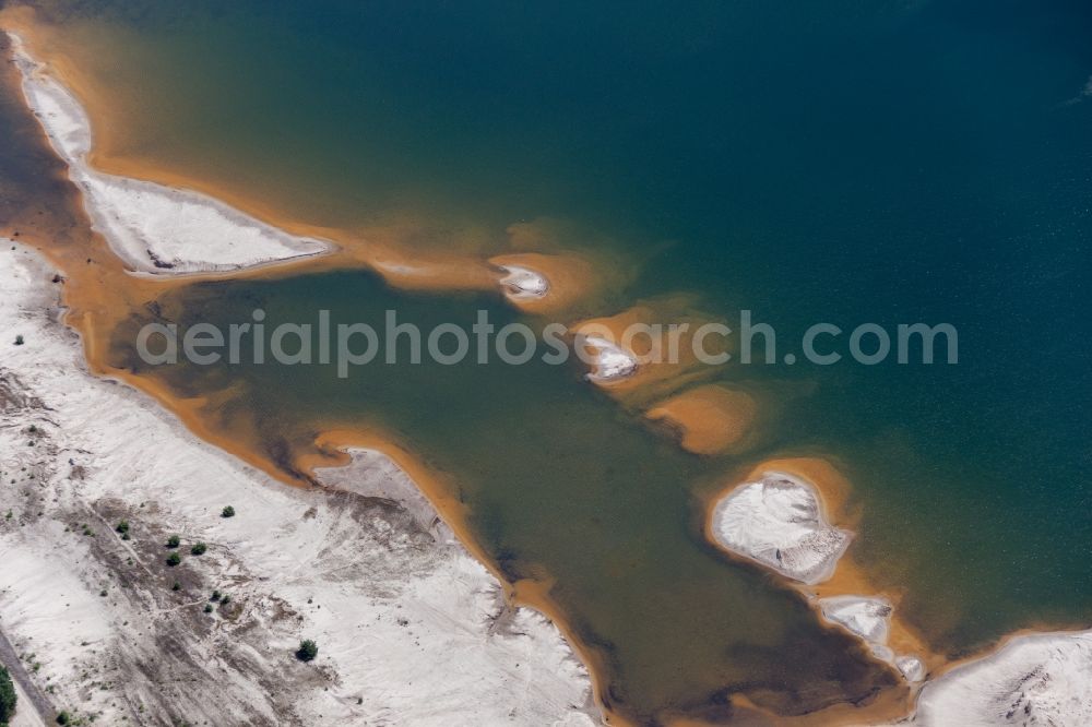 Aerial image Senftenberg - Mining area - terrain and overburden surfaces of coal - opencast mining near Senftenberg in the state Brandenburg