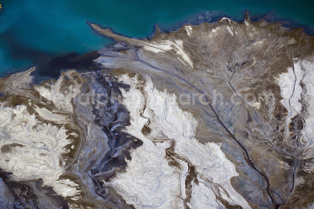 Aerial image Amsdorf - Mining area - terrain and overburden surfaces of coal - opencast mining of ROMONTA Bergwerks Holding AG on Chausseestrasse in Seegebiet Mansfelder Land in the state Saxony-Anhalt, Germany