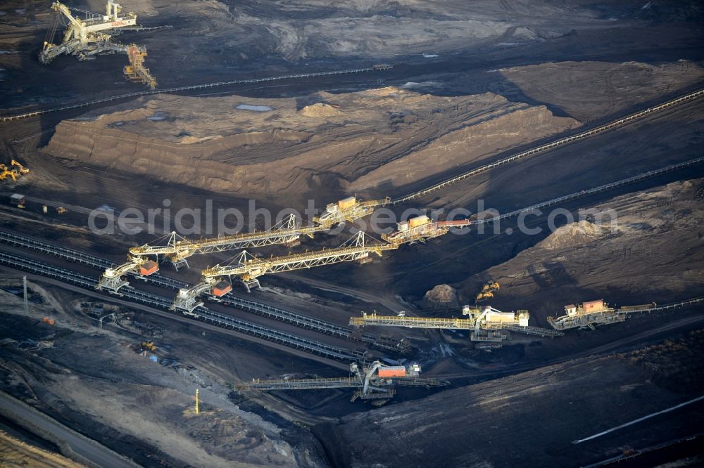 Aerial photograph Svatava - Mining area - terrain and overburden surfaces of coal - opencast mining in Svatava in Czech Republic