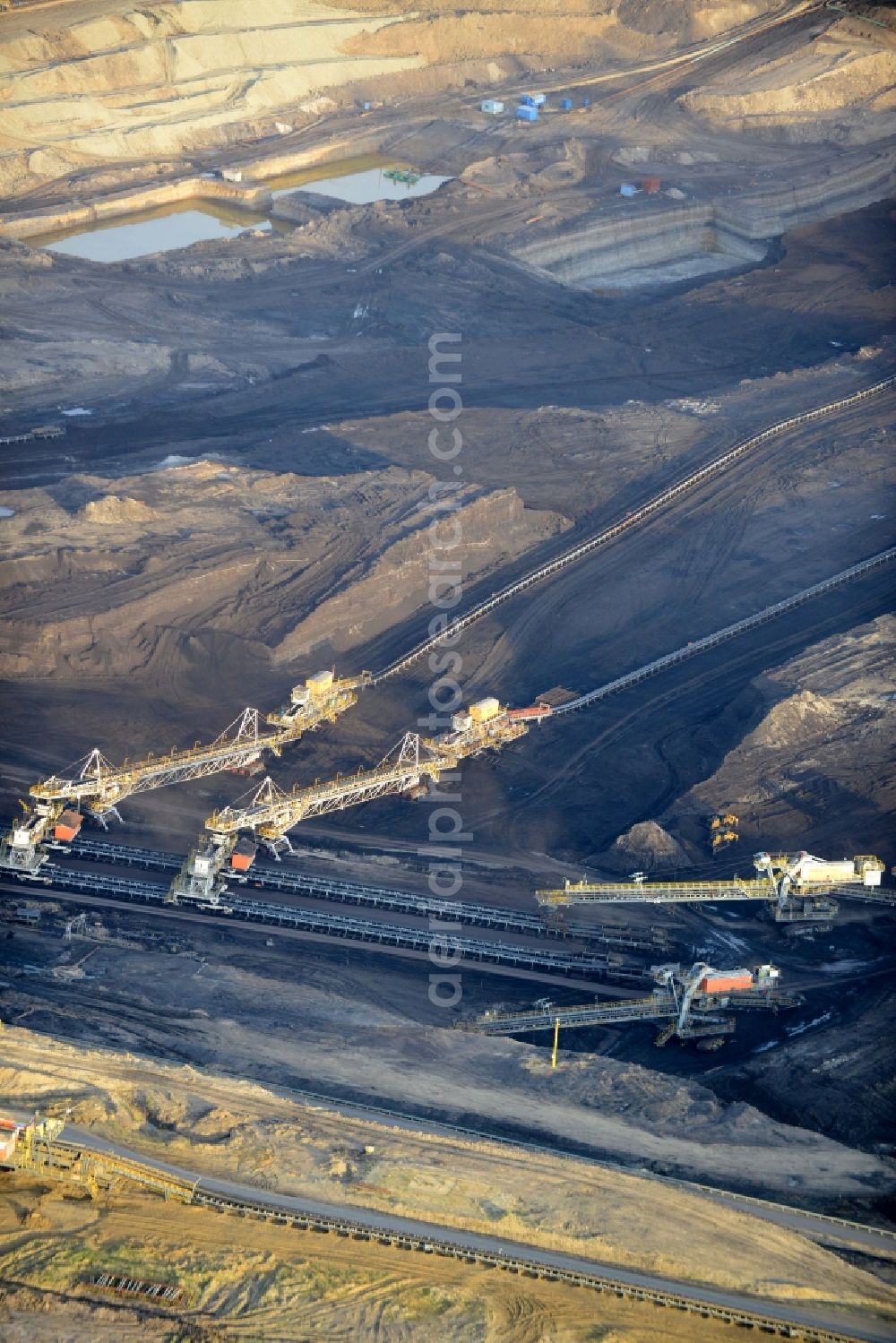 Svatava from the bird's eye view: Mining area - terrain and overburden surfaces of coal - opencast mining in Svatava in Czech Republic