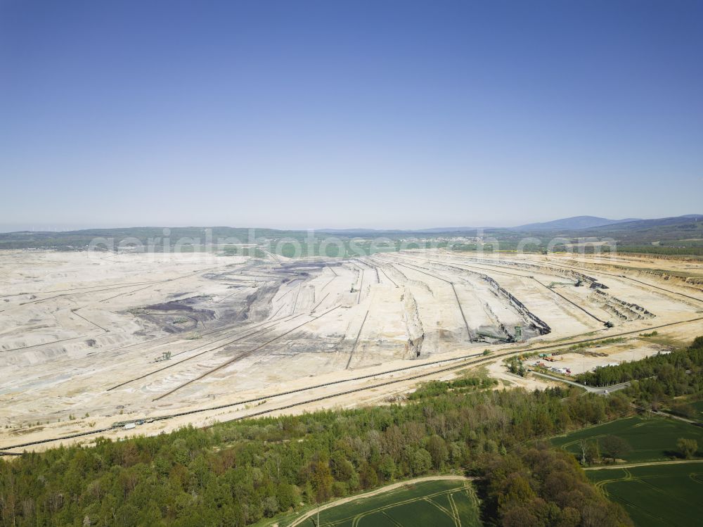 Bogatynia - Reichenau from above - Mining area - terrain and overburden areas of the lignite opencast mine Turow - Biedrzychowice Gorne on the Droga bez nazwy road in Bogatynia - Reichenau in the Lower Silesian Voivodeship, Poland