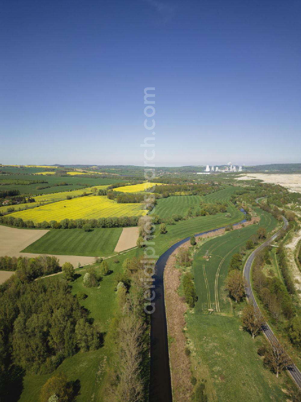 Bogatynia - Reichenau from above - Mining area - terrain and overburden areas of the lignite opencast mine Turow - Biedrzychowice Gorne on the Droga bez nazwy road in Bogatynia - Reichenau in the Lower Silesian Voivodeship, Poland