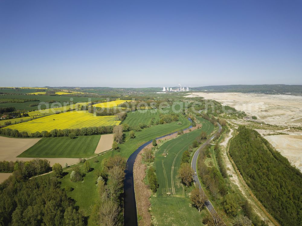 Bogatynia - Reichenau from the bird's eye view: Mining area - terrain and overburden areas of the lignite opencast mine Turow - Biedrzychowice Gorne on the Droga bez nazwy road in Bogatynia - Reichenau in the Lower Silesian Voivodeship, Poland