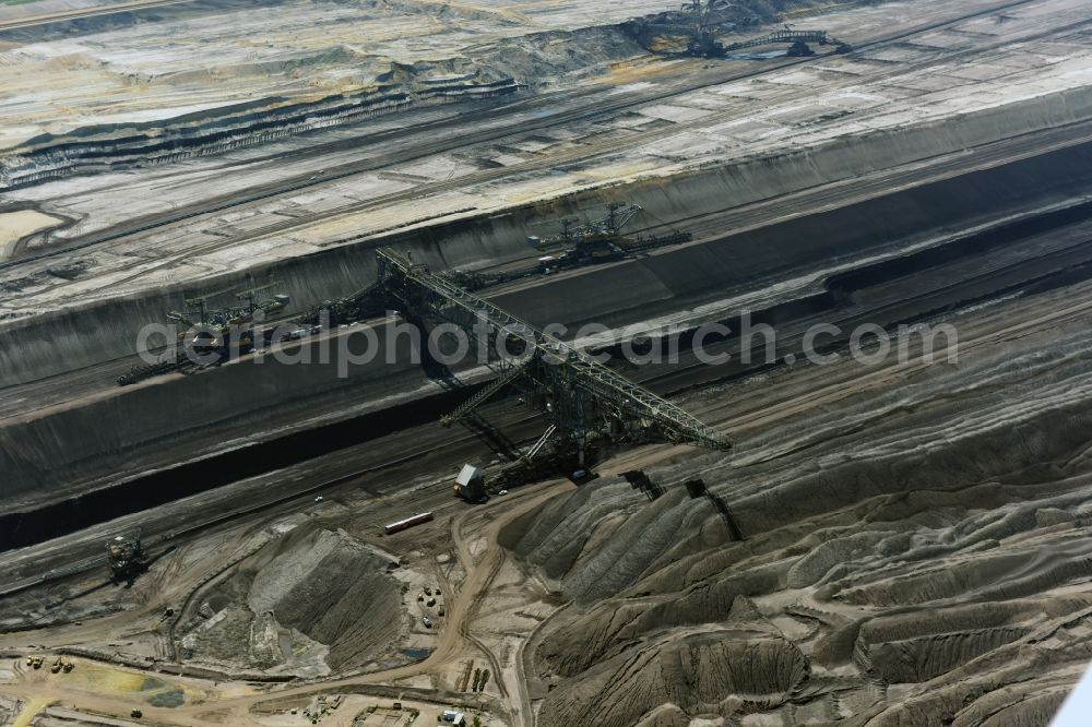 Welzow from above - Mining area - terrain and overburden surfaces of coal - opencast mining of Vattenfall Europe in Welzow in the state Brandenburg