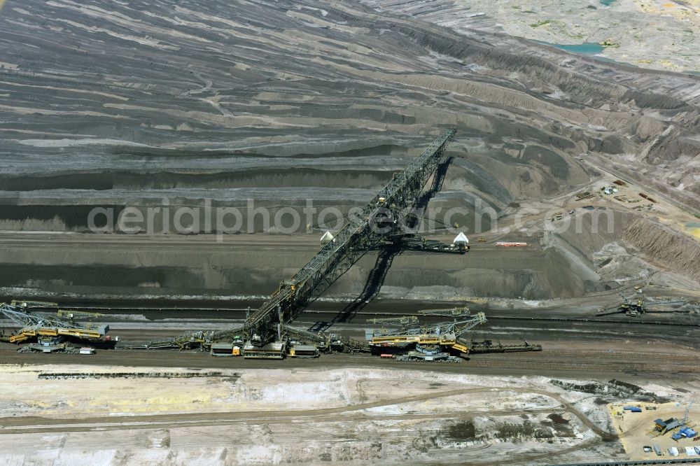 Aerial image Welzow - Mining area - terrain and overburden surfaces of coal - opencast mining of Vattenfall Europe in Welzow in the state Brandenburg