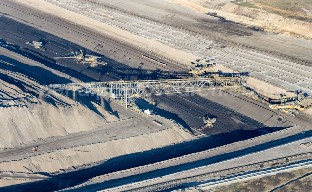 Aerial photograph Drebkau - Mining area - terrain and overburden surfaces of coal - opencast mining of Vattenfall Europe in Welzow in the state Brandenburg