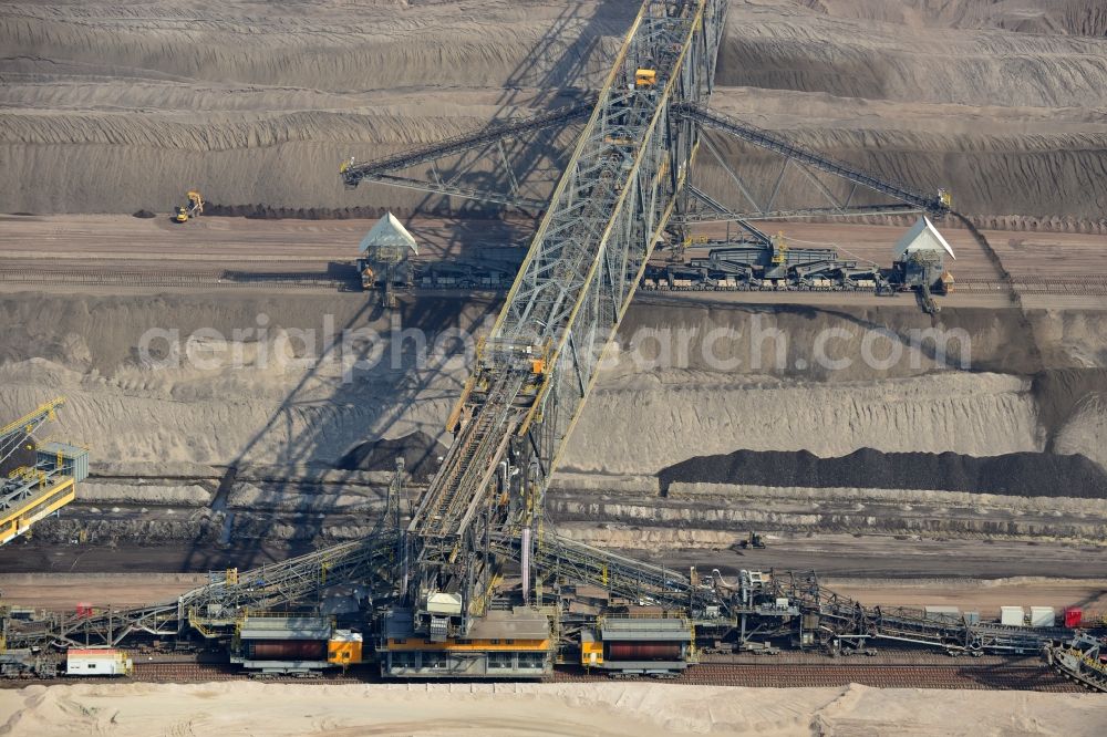 Welzow from above - Grounds and spoil heaps of lignite Welzow in Brandenburg, operated by Vattenfall Europe Mining AG